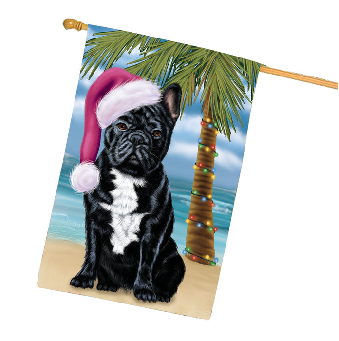 Christmas Summertime Beach French Bulldog House Flag Outdoor Decorative Double Sided Pet Portrait Weather Resistant Premium Quality Animal Printed Home Decorative Flags 100% Polyester FLG68738