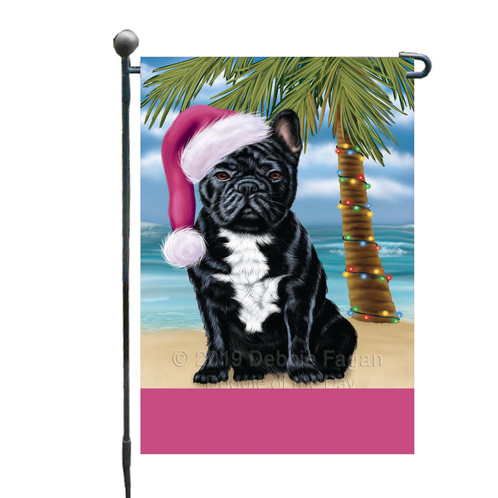 Personalized Summertime Happy Holidays Christmas French Bulldog on Tropical Island Beach  Custom Garden Flags GFLG-DOTD-A60476
