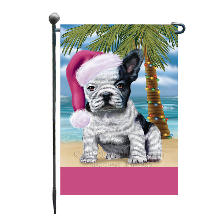 Personalized Summertime Happy Holidays Christmas French Bulldog on Tropical Island Beach  Custom Garden Flags GFLG-DOTD-A60477