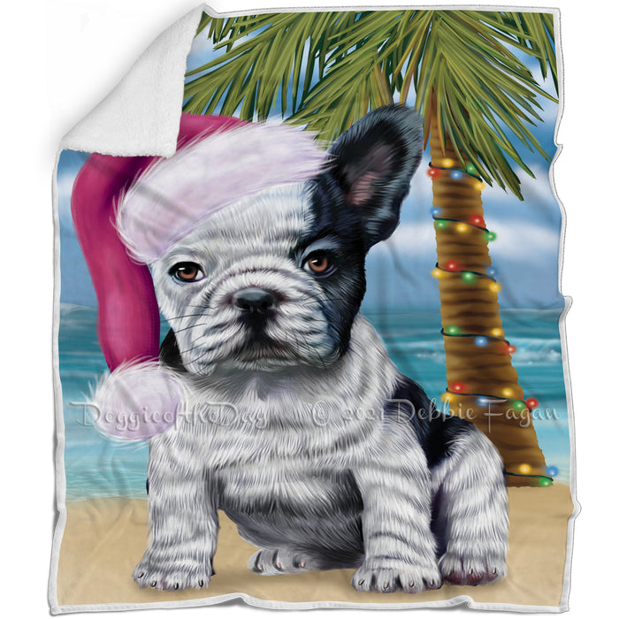 Summertime Happy Holidays Christmas French Bulldogs Dog on Tropical Island Beach Blanket