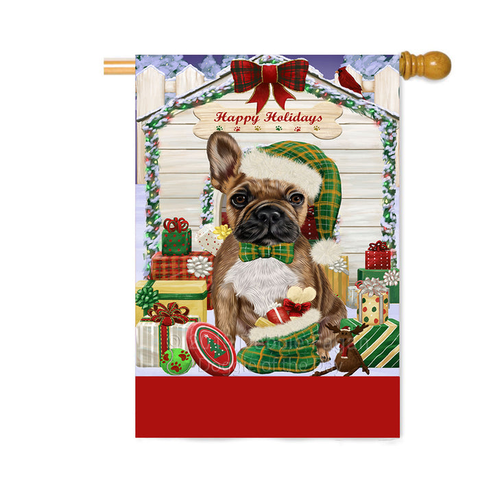 Personalized Happy Holidays Christmas French Bulldog House with Presents Custom House Flag FLG-DOTD-A59376