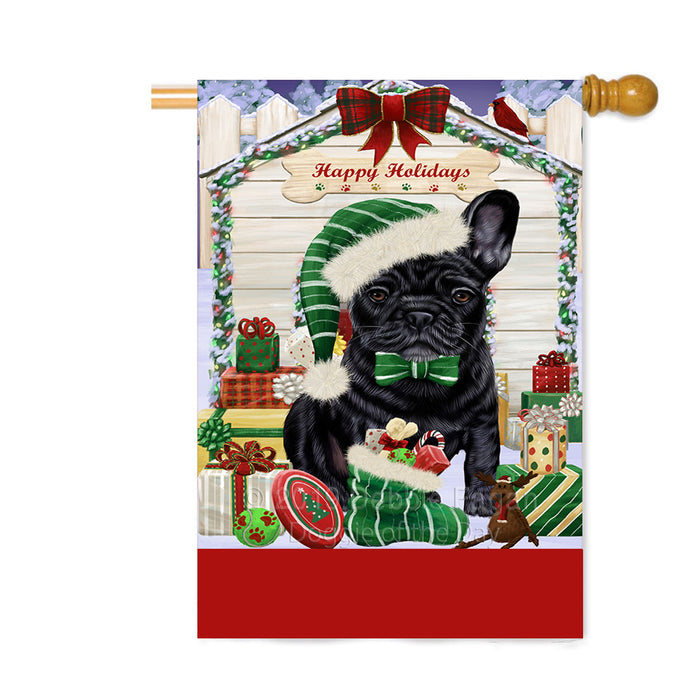 Personalized Happy Holidays Christmas French Bulldog House with Presents Custom House Flag FLG-DOTD-A59377