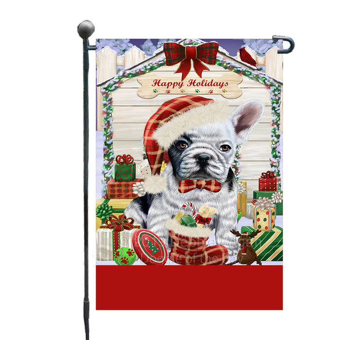Personalized Happy Holidays Christmas French Bulldog House with Presents Custom Garden Flags GFLG-DOTD-A59322