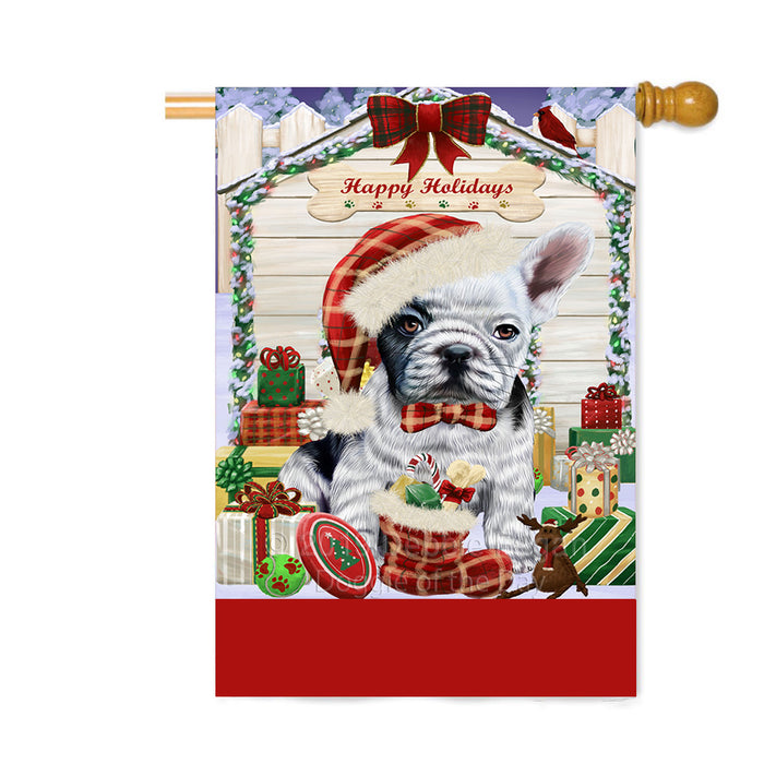 Personalized Happy Holidays Christmas French Bulldog House with Presents Custom House Flag FLG-DOTD-A59378