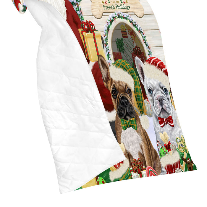 Happy Holidays Christmas French Bulldogs House Gathering Quilt