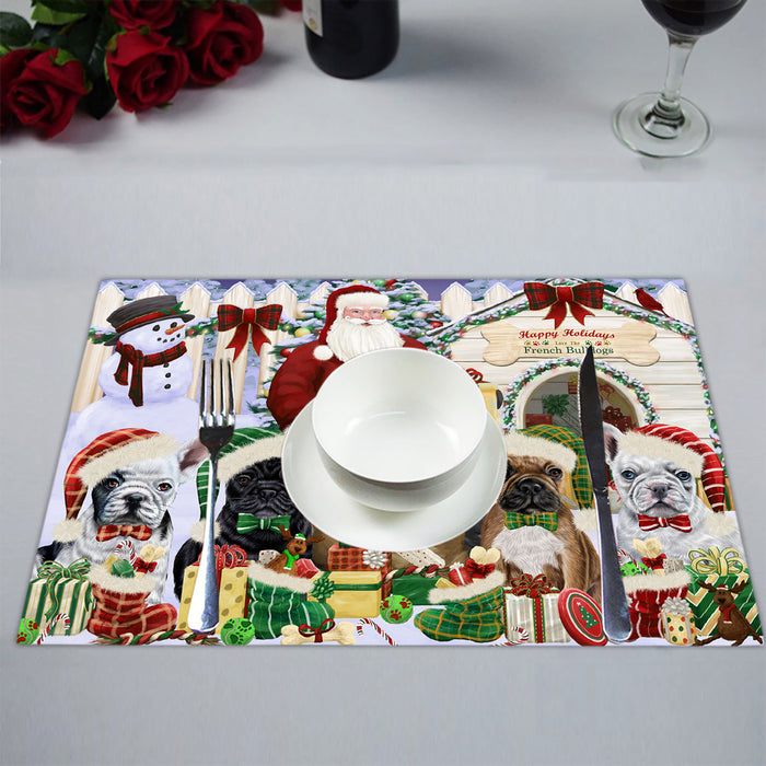 Happy Holidays Christmas French Bulldogs House Gathering Placemat