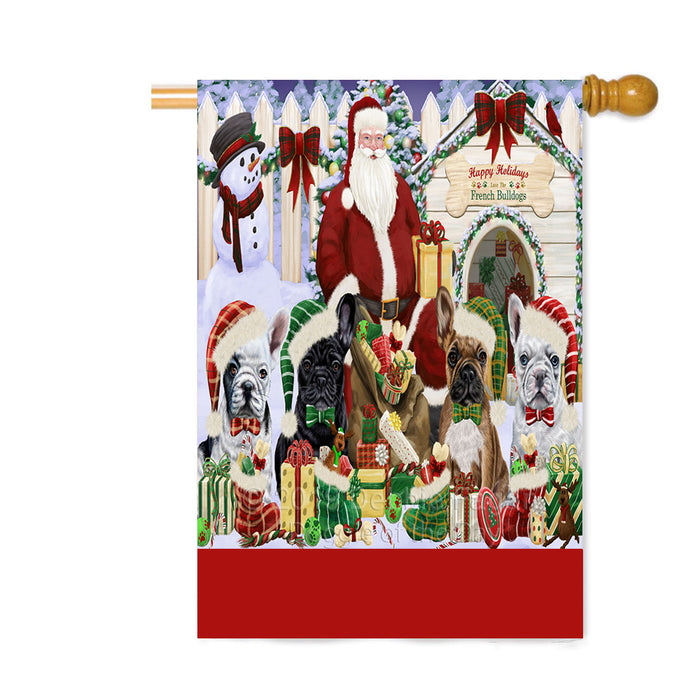 Personalized Happy Holidays Christmas French BullDogs House Gathering Custom House Flag FLG-DOTD-A58580