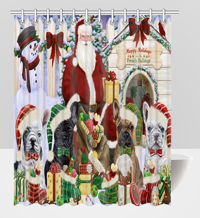 Happy Holidays Christmas French Bulldogs House Gathering Shower Curtain