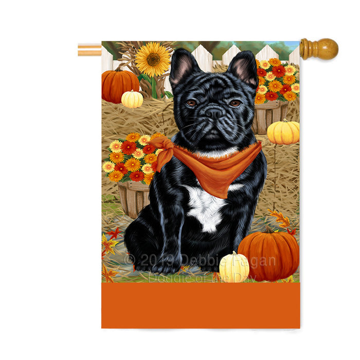 Personalized Fall Autumn Greeting French Bulldog with Pumpkins Custom House Flag FLG-DOTD-A61969