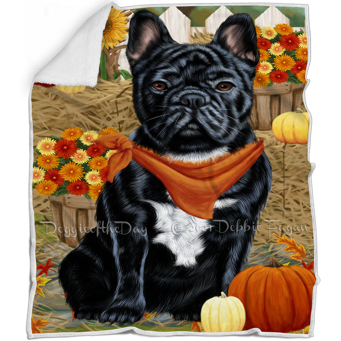 Fall Autumn Greeting French Bulldog with Pumpkins Blanket BLNKT72822