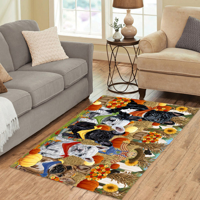 Fall Festive Harvest Time Gathering French Bulldogs Area Rug