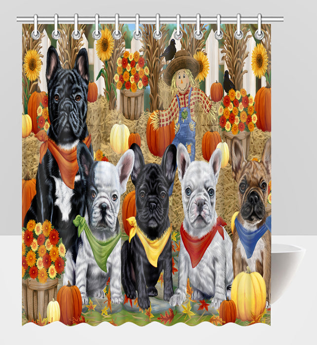 Fall Festive Harvest Time Gathering French Bulldogs Shower Curtain