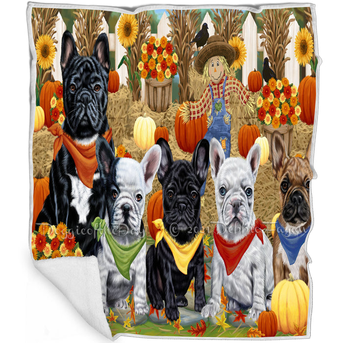 Fall Festive Gathering French Bulldogs with Pumpkins Blanket BLNKT71868