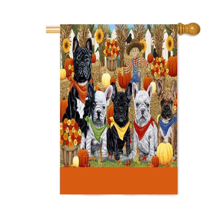 Personalized Fall Festive Gathering French Bulldogs with Pumpkins Custom House Flag FLG-DOTD-A61970