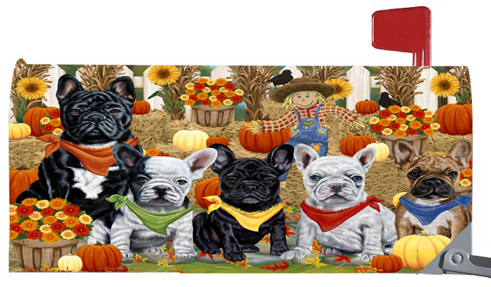 Fall Festive Harvest Time Gathering French Bulldogs 6.5 x 19 Inches Magnetic Mailbox Cover Post Box Cover Wraps Garden Yard Décor MBC49083