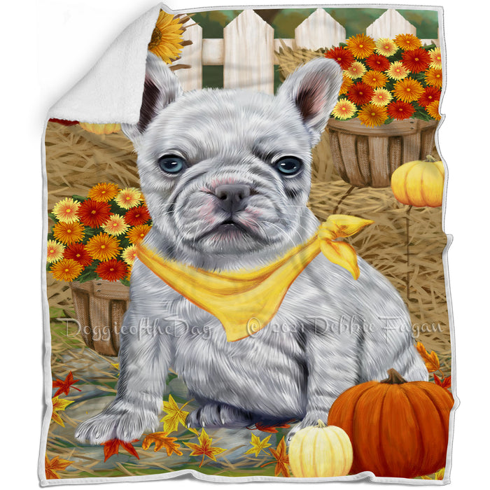 Fall Autumn Greeting French Bulldog with Pumpkins Blanket BLNKT72831