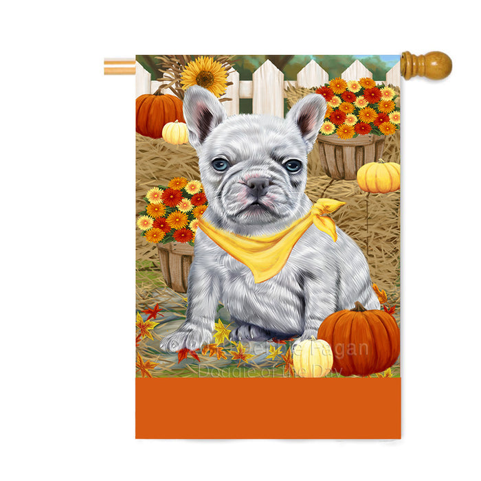 Personalized Fall Autumn Greeting French Bulldog with Pumpkins Custom House Flag FLG-DOTD-A61971