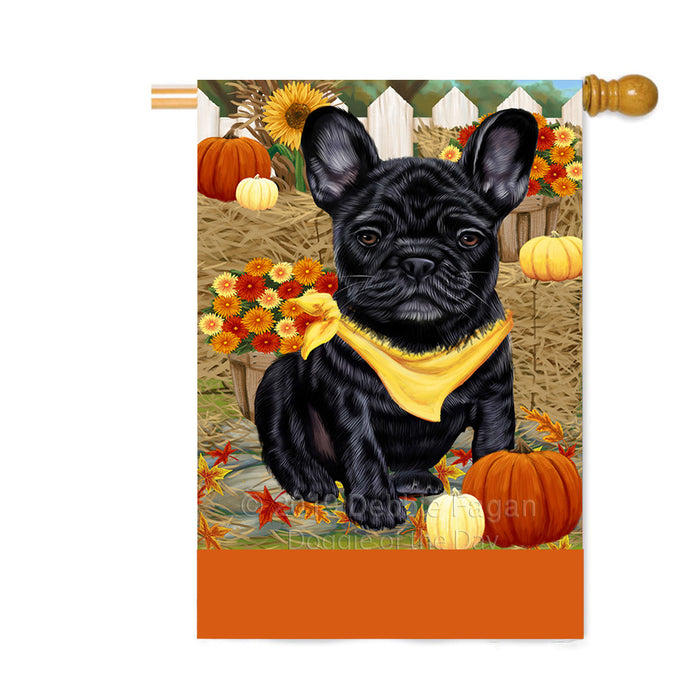Personalized Fall Autumn Greeting French Bulldog with Pumpkins Custom House Flag FLG-DOTD-A61972