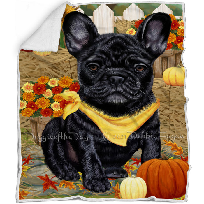 Fall Autumn Greeting French Bulldog with Pumpkins Blanket BLNKT72840