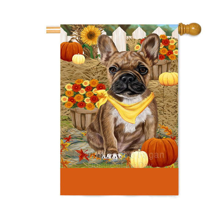 Personalized Fall Autumn Greeting French Bulldog with Pumpkins Custom House Flag FLG-DOTD-A61973