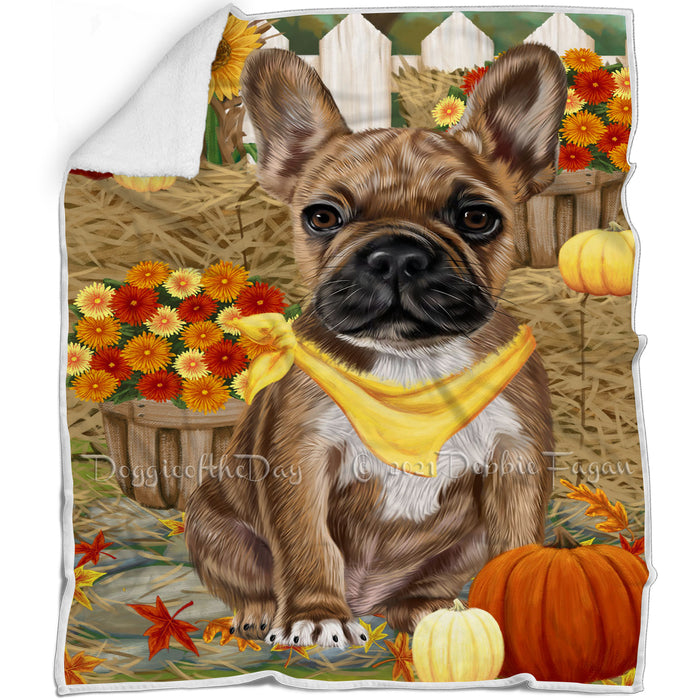 Fall Autumn Greeting French Bulldog with Pumpkins Blanket BLNKT72849