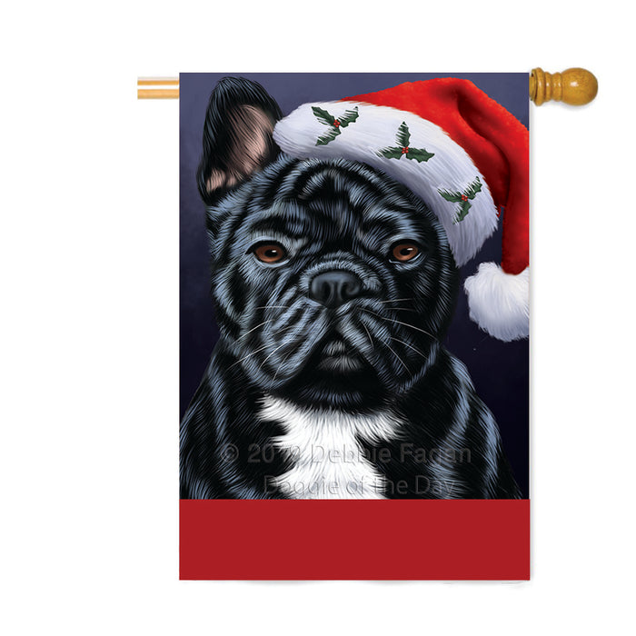 Personalized Christmas Holidays French Bulldog Wearing Santa Hat Portrait Head Custom House Flag FLG-DOTD-A59883