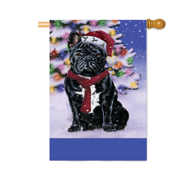 Personalized Winterland Wonderland French Bulldog In Christmas Holiday Scenic Background Custom House Flag FLG-DOTD-A61366