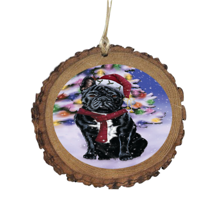 Winterland Wonderland French Bulldog In Christmas Holiday Scenic Background Wooden Christmas Ornament WOR49572