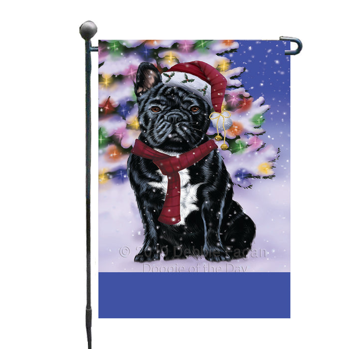 Personalized Winterland Wonderland French Bulldog In Christmas Holiday Scenic Background Custom Garden Flags GFLG-DOTD-A61310