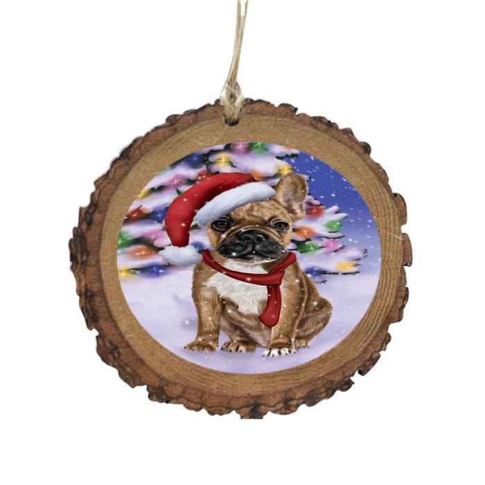 Winterland Wonderland French Bulldog In Christmas Holiday Scenic Background Wooden Christmas Ornament WOR49573