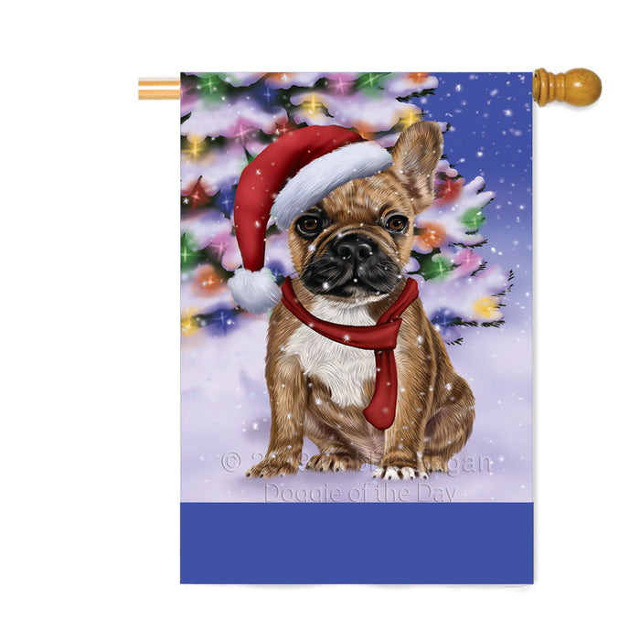 Personalized Winterland Wonderland French Bulldog In Christmas Holiday Scenic Background Custom House Flag FLG-DOTD-A61367