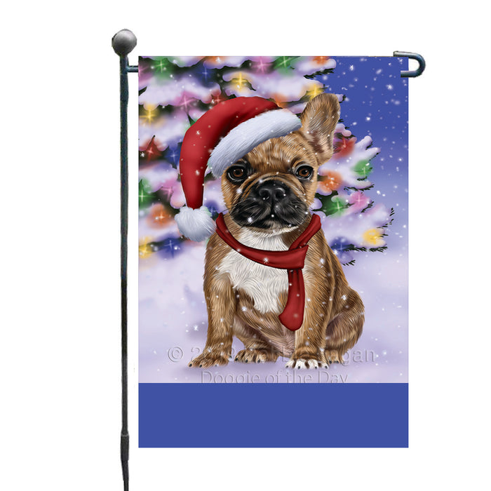Personalized Winterland Wonderland French Bulldog In Christmas Holiday Scenic Background Custom Garden Flags GFLG-DOTD-A61311