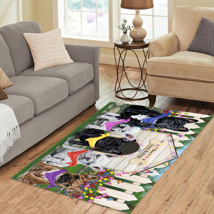 Spring Dog House French Bulldogs Area Rug