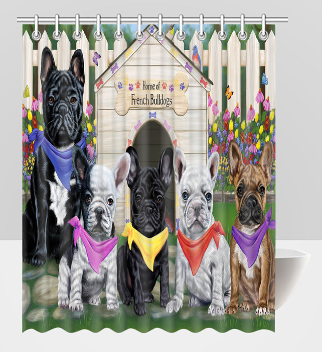 Spring Dog House French Bulldogs Shower Curtain