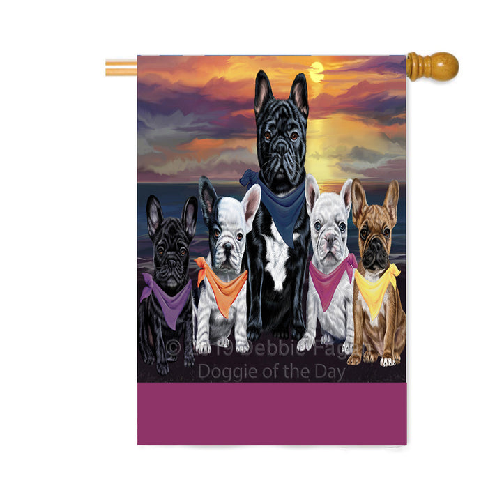 Personalized Family Sunset Portrait French Bulldogs Custom House Flag FLG-DOTD-A60655