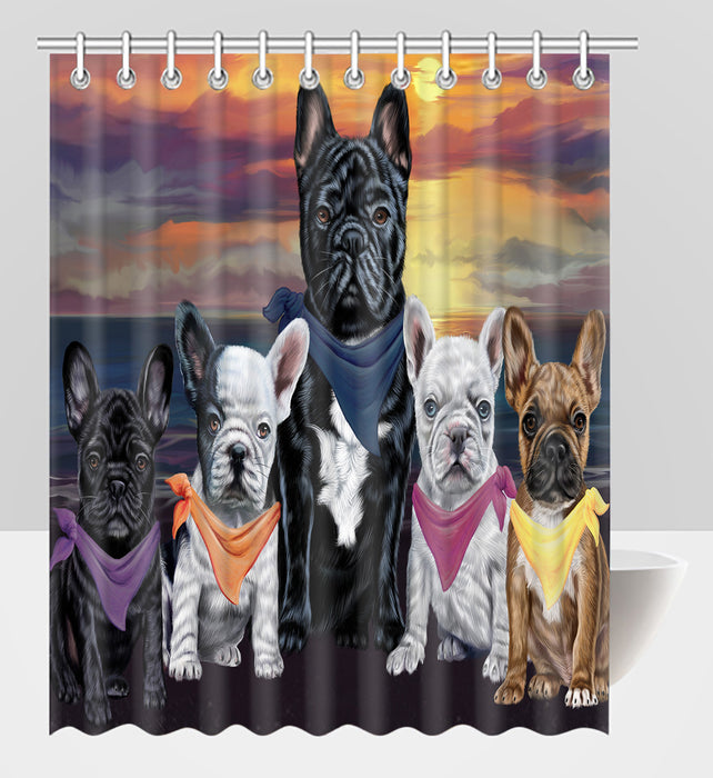 Family Sunset Portrait French Bulldogs Shower Curtain