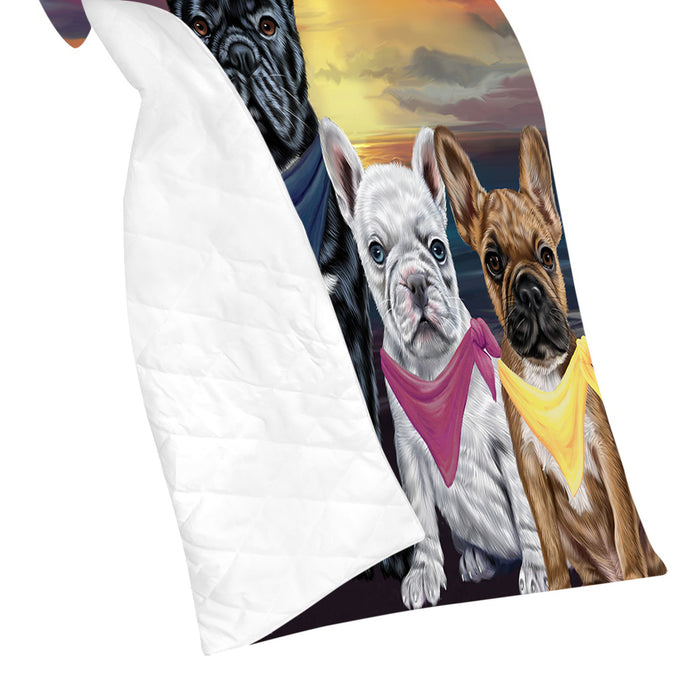Family Sunset Portrait French Bulldogs Quilt