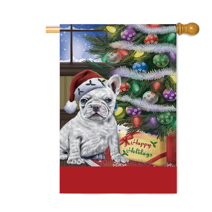 Personalized Christmas Happy Holidays French Bulldog with Tree and Presents Custom House Flag FLG-DOTD-A58685