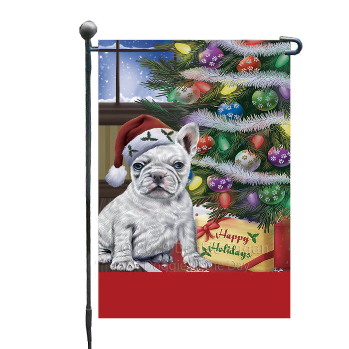 Personalized Christmas Happy Holidays French Bulldog with Tree and Presents Custom Garden Flags GFLG-DOTD-A58629