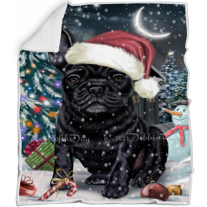 Have a Holly Jolly Christmas French Bulldogs Dog in Holiday Background Blanket D066