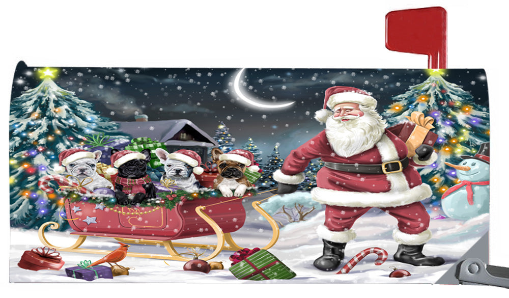 Magnetic Mailbox Cover Santa Sled Christmas Happy Holidays French Bulldogs Dog MBC48157