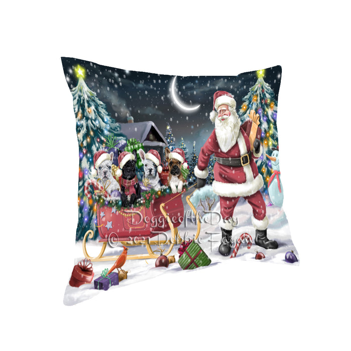 Christmas Santa Sled French Bulldogs Pillow with Top Quality High-Resolution Images - Ultra Soft Pet Pillows for Sleeping - Reversible & Comfort - Ideal Gift for Dog Lover - Cushion for Sofa Couch Bed - 100% Polyester