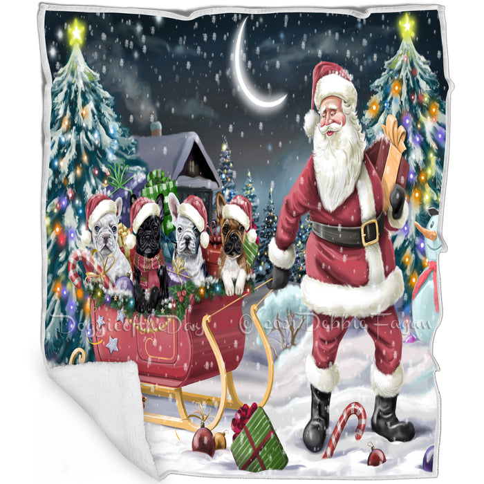 Merry Christmas Happy Holiday Santa Sled French Bulldogs Dog Blanket D098