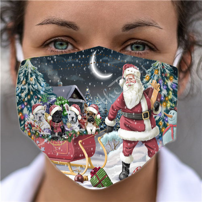 Santa Sled Dogs Christmas Happy Holidays French Bulldogs Face Mask FM48997