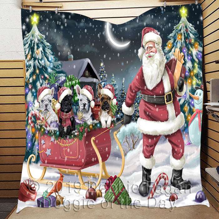 Santa Sled Dogs Christmas Happy Holidays French Bulldogs Quilt