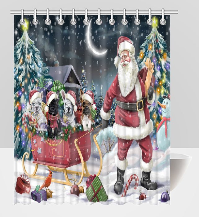 Santa Sled Dogs Christmas Happy Holidays French Bulldogs Shower Curtain