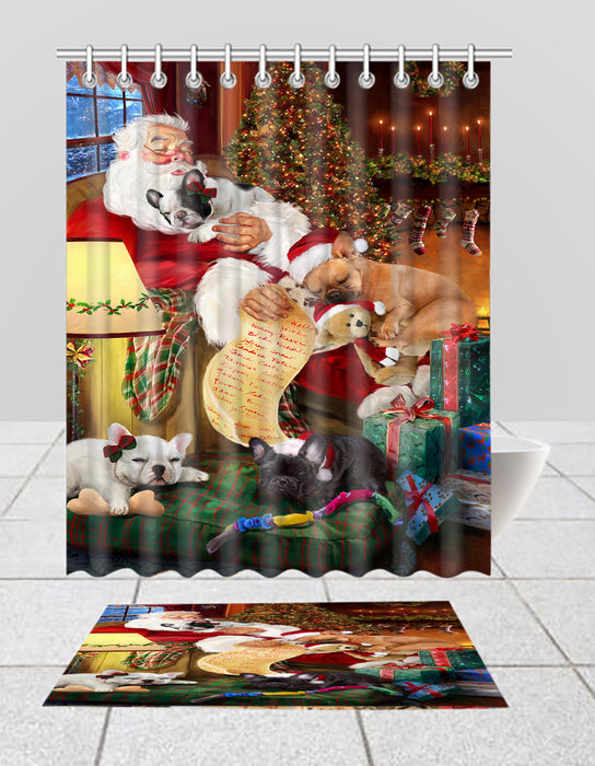 Santa Sleeping with French Bulldog Dogs  Bath Mat and Shower Curtain Combo