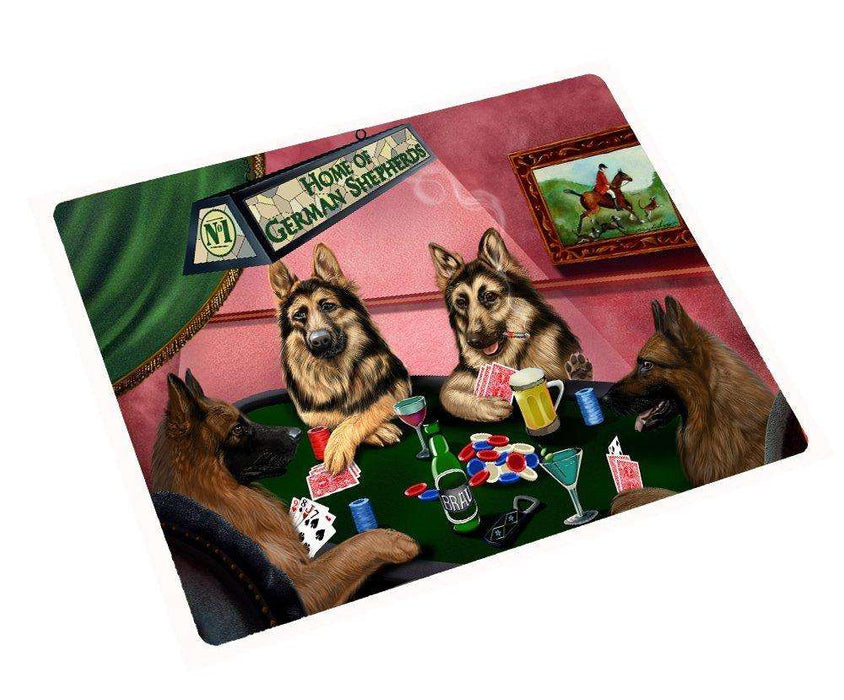German Shepherd 4 Dogs Playing Poker Large Tempered Cutting Board 15.74" x 11.8" x 5/32"