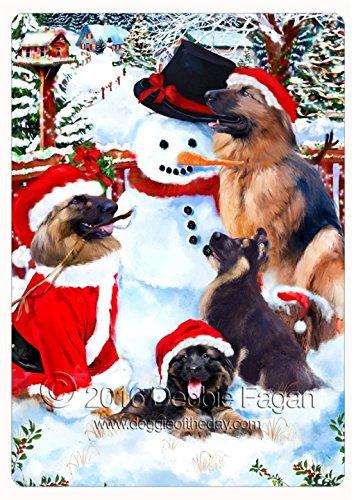 German Shepherd Dog and Puppies Building a Christmas Snowman Tempered Cutting Board