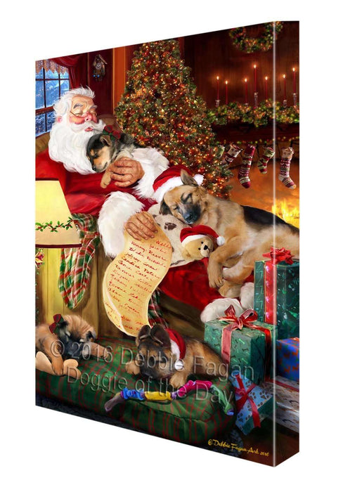 German Shepherd Dog and Puppies Sleeping with Santa Canvas Gallery Wrap 1.5" Inch
